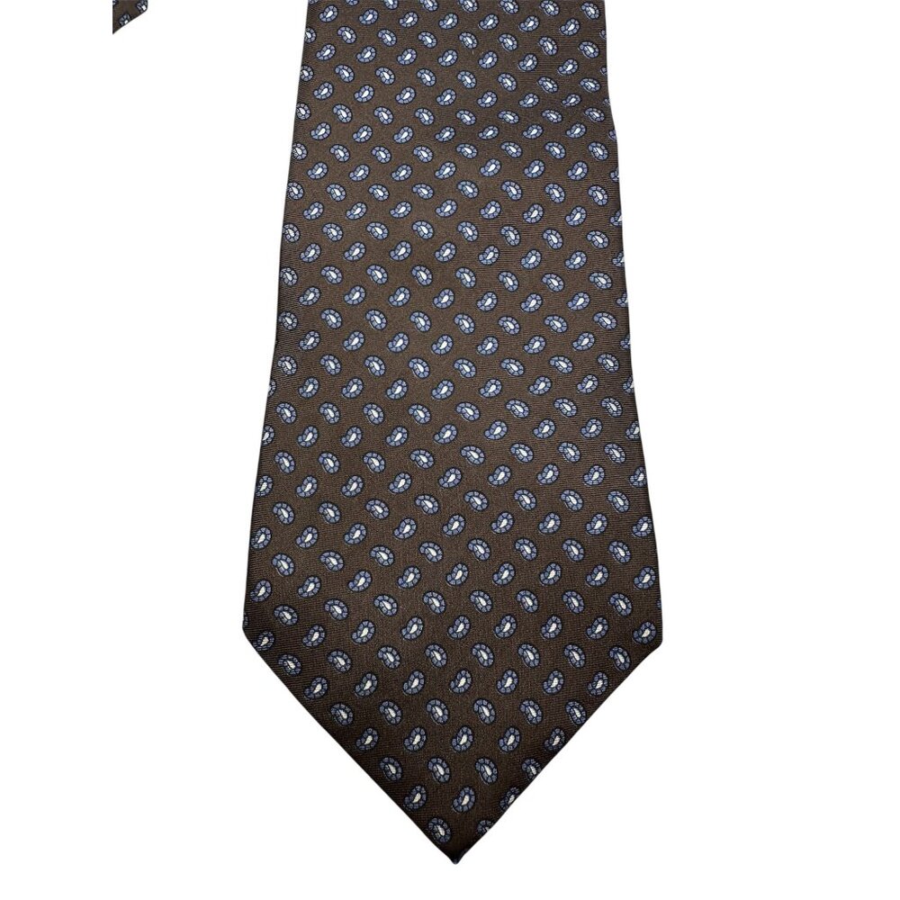 Pierre Cardin Brown & Blue Geometric Pattern Silk Necktie